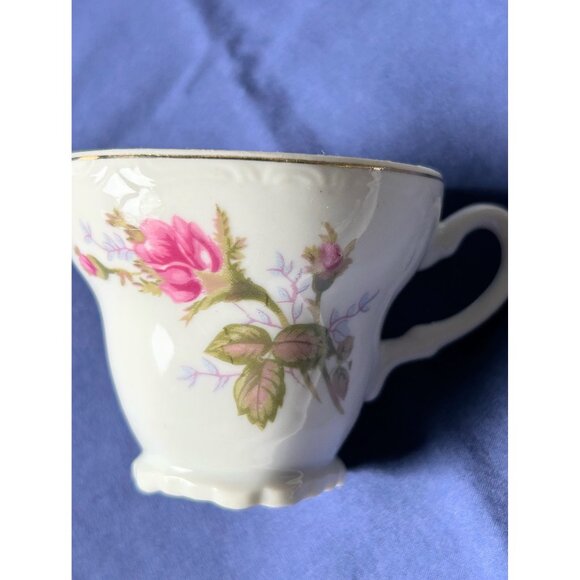 Vintage Japan Porcelain Tea Cup & Saucer Pink Rose Floral Gold Trim Shabby Chic - Picture 10 of 10